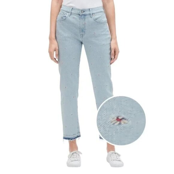 Gap Girlfriend Embroidered Jeans Ankle Light Wash Daisy Flowers Size 2/26 - Picture 1 of 12